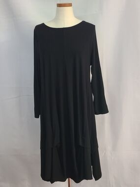 Habitat Sz M Black Lagenlook Stretchy Long Sleeves Neutral Pull Over Dress